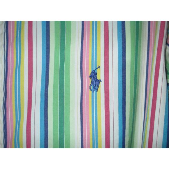 Polo Ralph Lauren Shirt Mens L Button Down Green Pink Vertical Stripe Oxford VTG - Picture 3 of 6